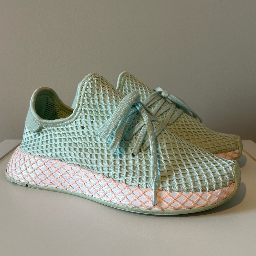 Adidas Mint Green Mesh Style Sneakers with Pink Accents